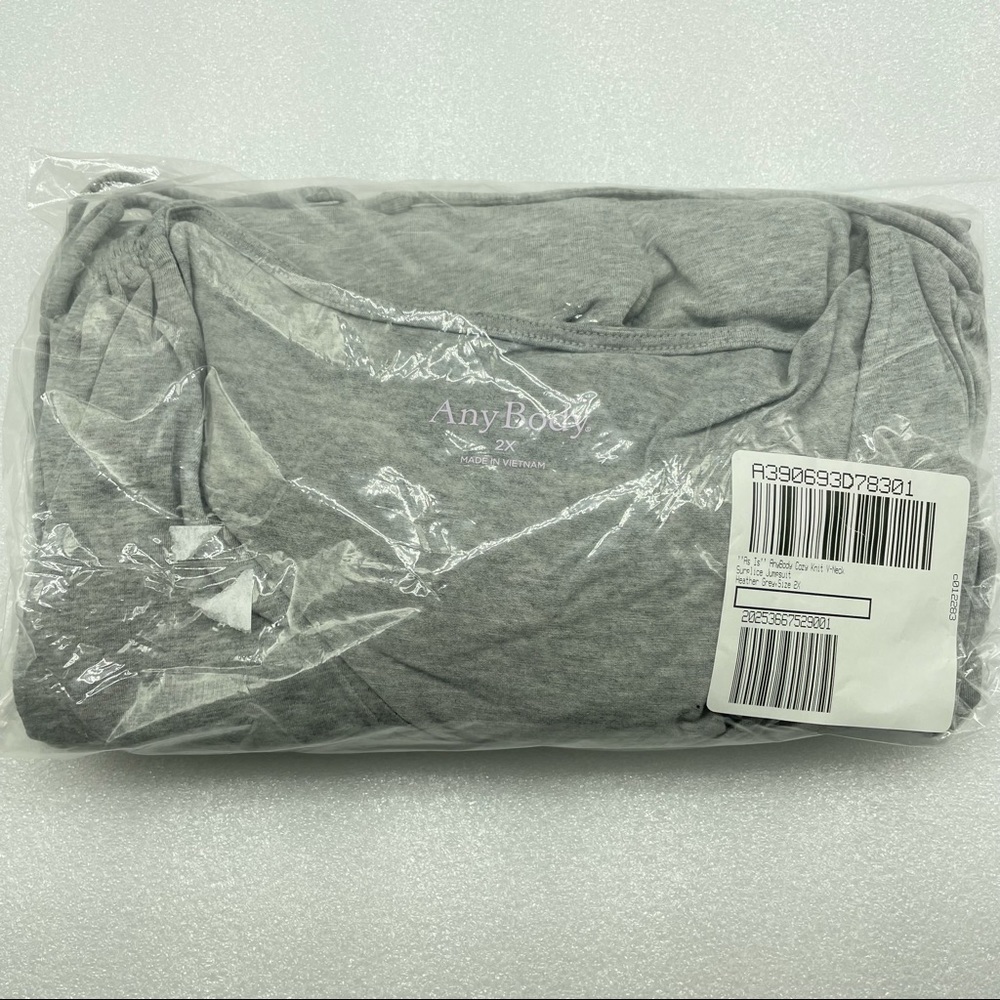 2X AnyBody Regular Cozy Knit V Neck Surplice Jumpsuit Plus Heather Grey - Picture 12 of 13